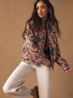 Rose - Blouson bomber en jacquard fleuri