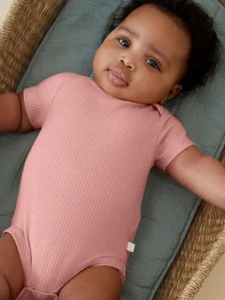 Rose - Body MORI côtelé extensible à manches courtes