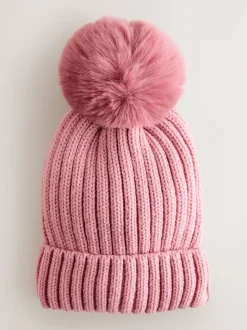 Rose - Bonnet côtelé à pompon (3mois-16ans)