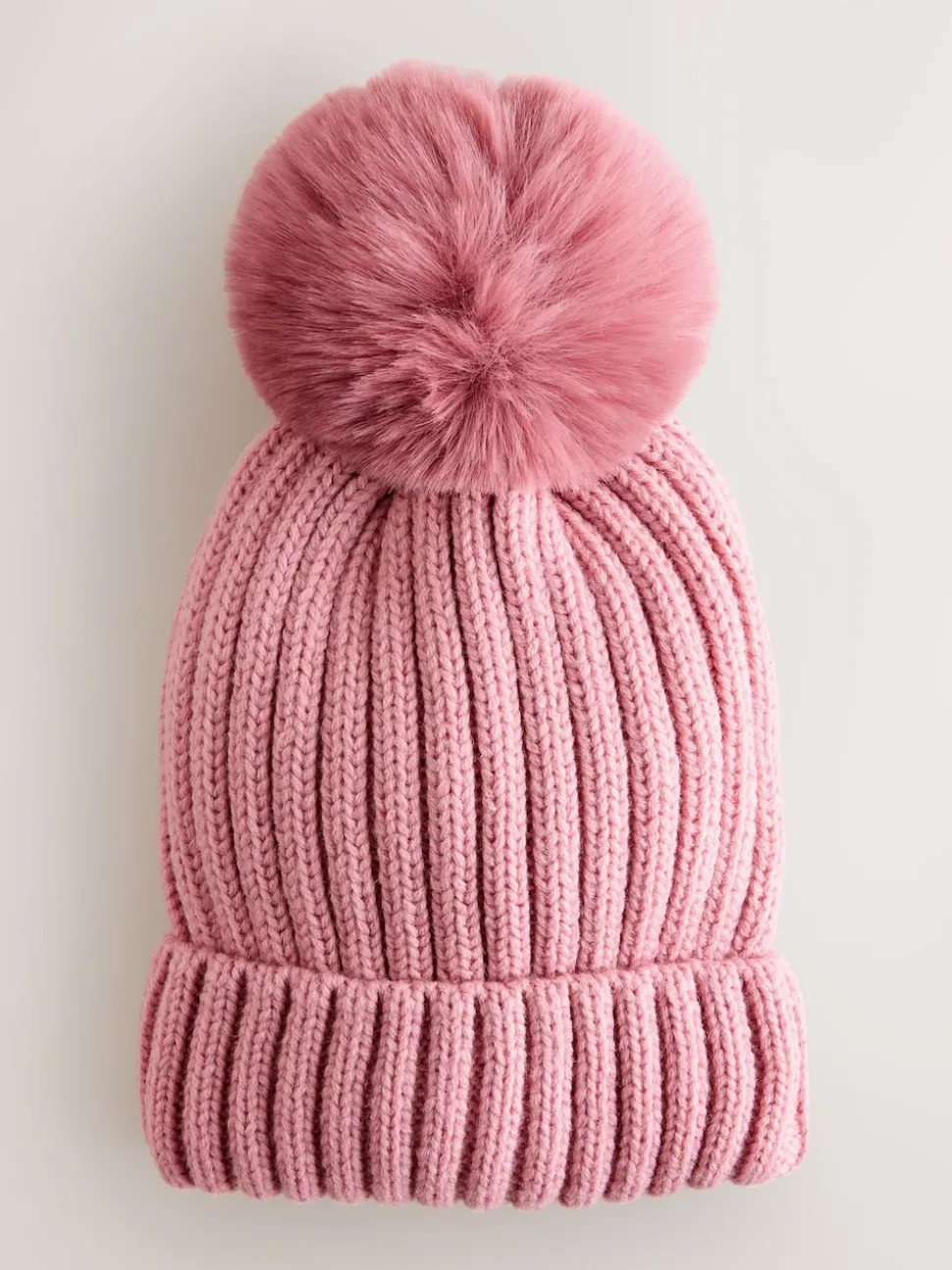 Rose - Bonnet côtelé à pompon (3mois-16ans)