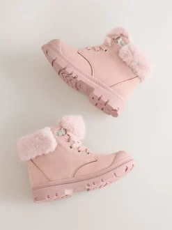 Rose - Bottes doublées de fausse fourrure à lacets