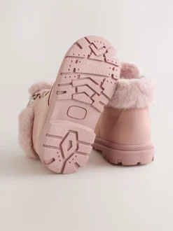 Rose - Bottes doublées de fausse fourrure à lacets