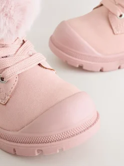 Rose - Bottes doublées de fausse fourrure à lacets