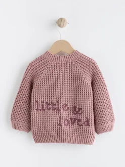Rose - Cardigan bébé en tricot brodé d'un slogan au dos (0mths-2yrs)
