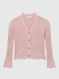 Rose - Cardigan Reiss Seren en maille côtelée de pointelle