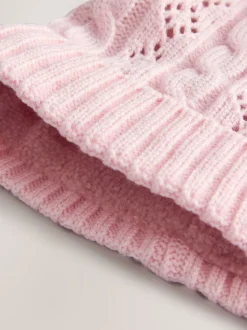 Rose - Chapeau à pompons en maille torsadée pointelle (0mois-2ans)