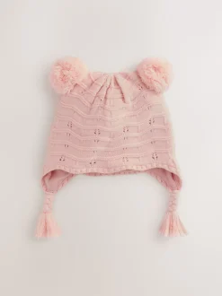 Rose - Chapeau de trappeur à double pompon en pointelle pour bébé (0mois2ans)