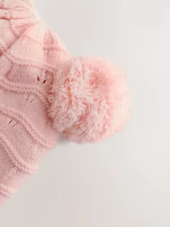 Rose - Chapeau de trappeur à double pompon en pointelle pour bébé (0mois2ans)