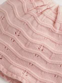 Rose - Chapeau de trappeur à double pompon en pointelle pour bébé (0mois2ans)