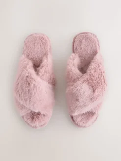 Rose - Chaussons à enfiler en fausse fourrure