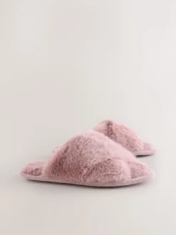 Rose - Chaussons à enfiler en fausse fourrure