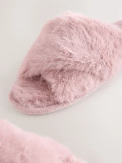 Rose - Chaussons à enfiler en fausse fourrure