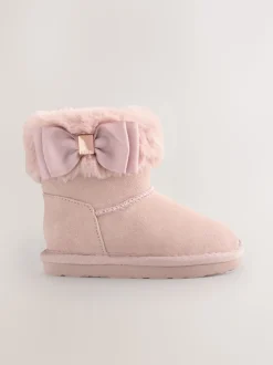 Rose - Chaussons bottes Baker by Ted Baker fille en fausse fourrure avec nœud