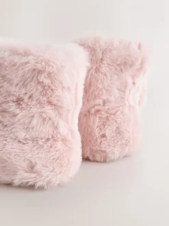 Rose - Chaussons bottes en fausse fourrure lapin