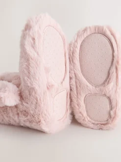 Rose - Chaussons bottes en fausse fourrure lapin