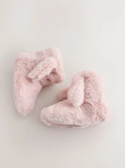 Rose - Chaussons bottes en fausse fourrure lapin