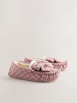 Rose - Chaussons mocassins à carreaux cœur
