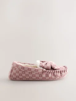 Rose - Chaussons mocassins à carreaux cœur