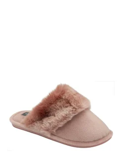 Rose - Chaussons mules en fausse fourrure Dunlop Ladies à bout fermé