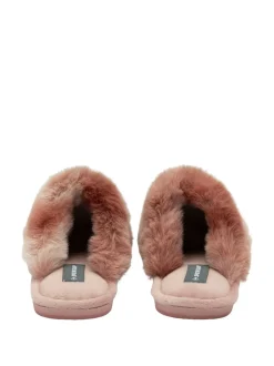 Rose - Chaussons mules en fausse fourrure Dunlop Ladies à bout fermé
