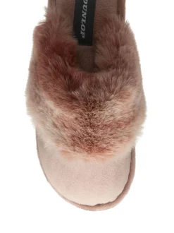 Rose - Chaussons mules en fausse fourrure Dunlop Ladies à bout fermé