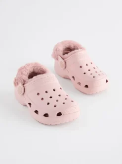 Rose - Chaussons sabots doublés de fausse fourrure