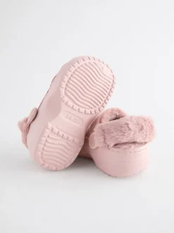 Rose - Chaussons sabots doublés de fausse fourrure