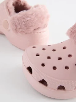 Rose - Chaussons sabots doublés de fausse fourrure