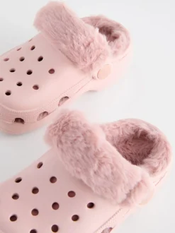 Rose - Chaussons sabots doublés de fausse fourrure