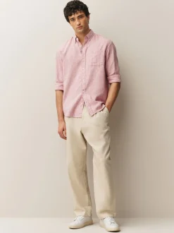 Rose - Col Classique - Chemises longues Blend de lin de coton