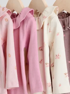 Rose / Crème / Marron Ditsy - Body à volants et manches longues bébé Lot de 4 (0mois2ans)