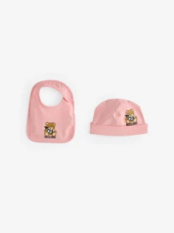 Rose - Dors-bien Moschino bébé à logo, bonnet et bavoir avec coffret cadeau