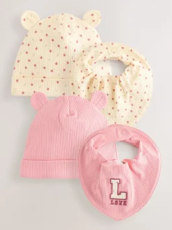 Rose - Ensemble 4 pièces bonnets et bavoirs bébé (0-18mois)