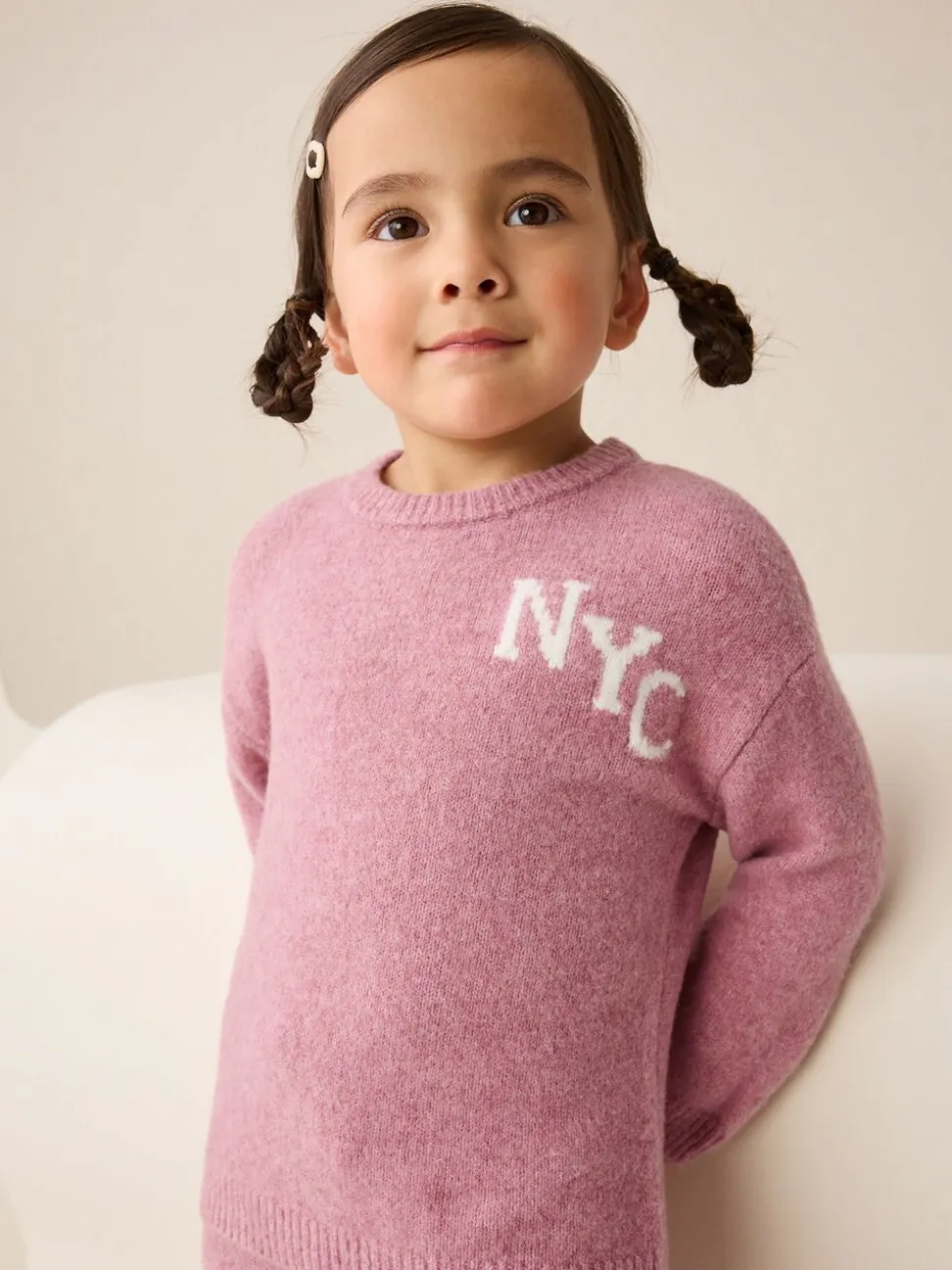 Rose - Ensemble confortable NYC en maille (3mois-7ans)