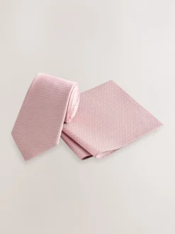 Rose - Ensemble cravate et pochette texturées