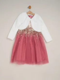 Rose - Ensemble robe Miss Waterfall à sequins et boléro en fausse fourrure