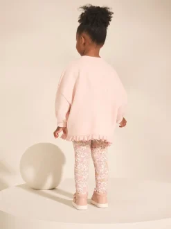 Rose à fleurs fée - Ensemble Sweat-shirt et Leggings à ourlet à volants (3mois-7ans)