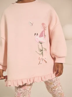 Rose à fleurs fée - Ensemble Sweat-shirt et Leggings à ourlet à volants (3mois-7ans)
