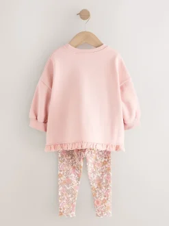 Rose à fleurs fée - Ensemble Sweat-shirt et Leggings à ourlet à volants (3mois-7ans)