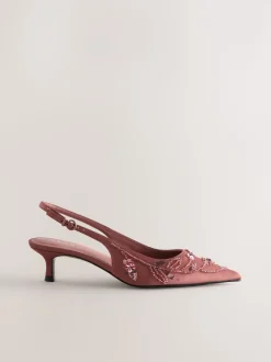 Rose - Forever Comfort Chaussures à talons chatons à bride arrière avec perles en satin