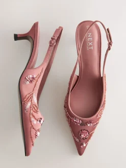 Rose - Forever Comfort Chaussures à talons chatons à bride arrière avec perles en satin