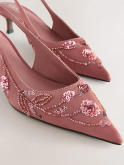 Rose - Forever Comfort Chaussures à talons chatons à bride arrière avec perles en satin