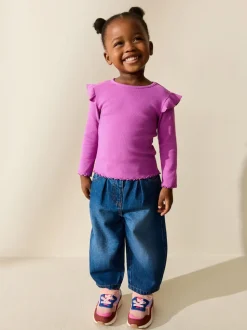 Rose - Haut côtelé à volants et manches longues (3mois à7ans)