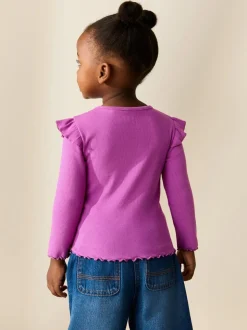 Rose - Haut côtelé à volants et manches longues (3mois à7ans)