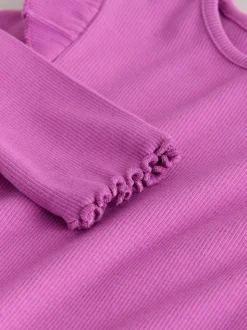 Rose - Haut côtelé à volants et manches longues (3mois à7ans)