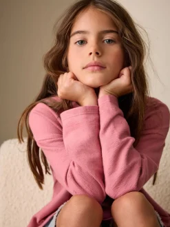 Rose - Haut texturé à manches longues (3-16ans)