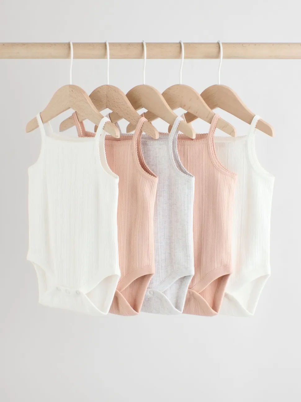 Rose - Lot de 5 bodys débardeurs en maille pointelle pour bébé