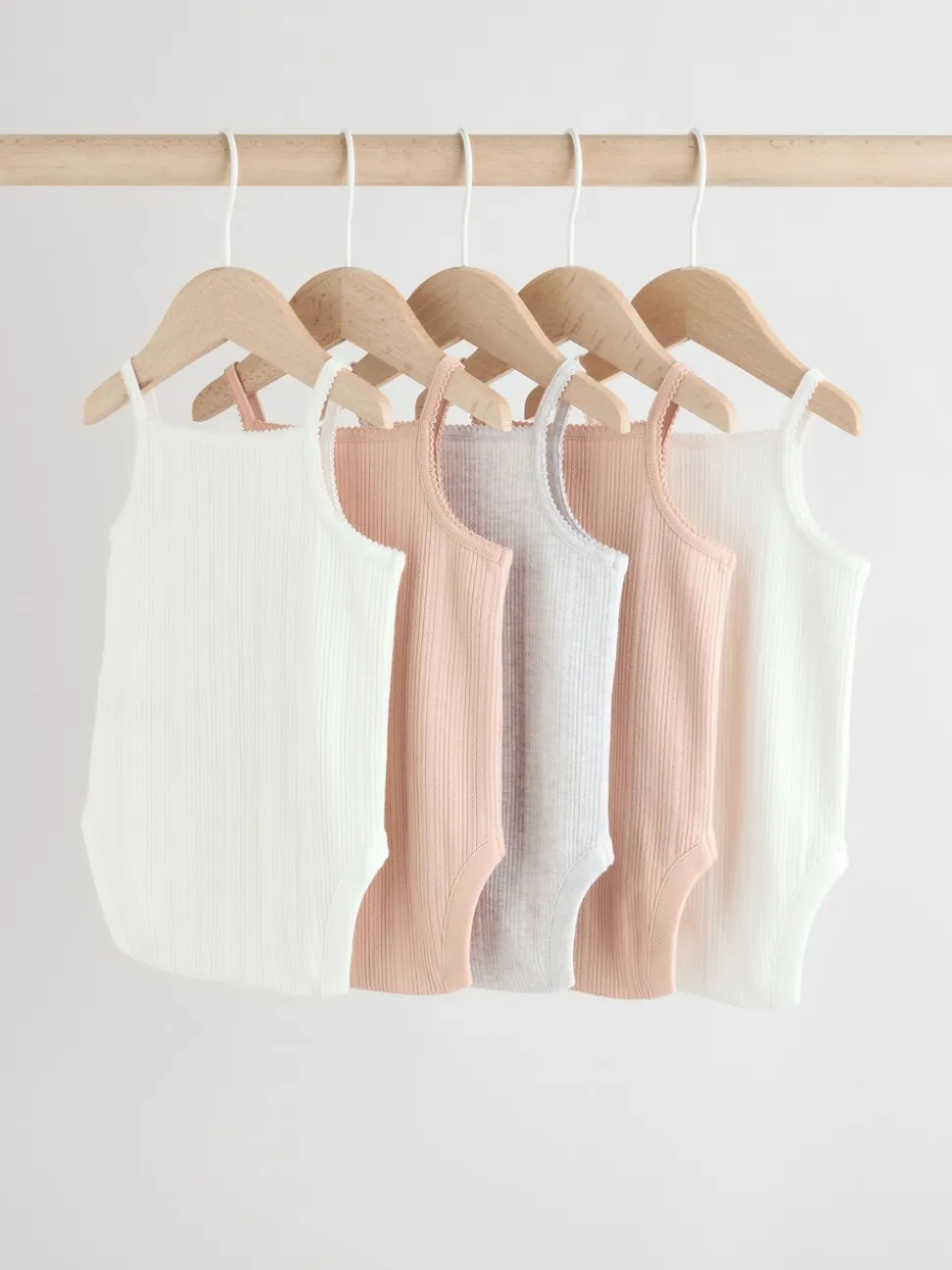Rose - Lot de 5 bodys débardeurs en maille pointelle pour bébé