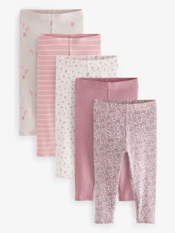 Rose - Lot de 5 leggings côtelés (3mois-7ans)