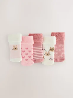 Rose - Lot de 5 paires de chaussettes en éponge roulées bébé (0 mois à 2 ans)